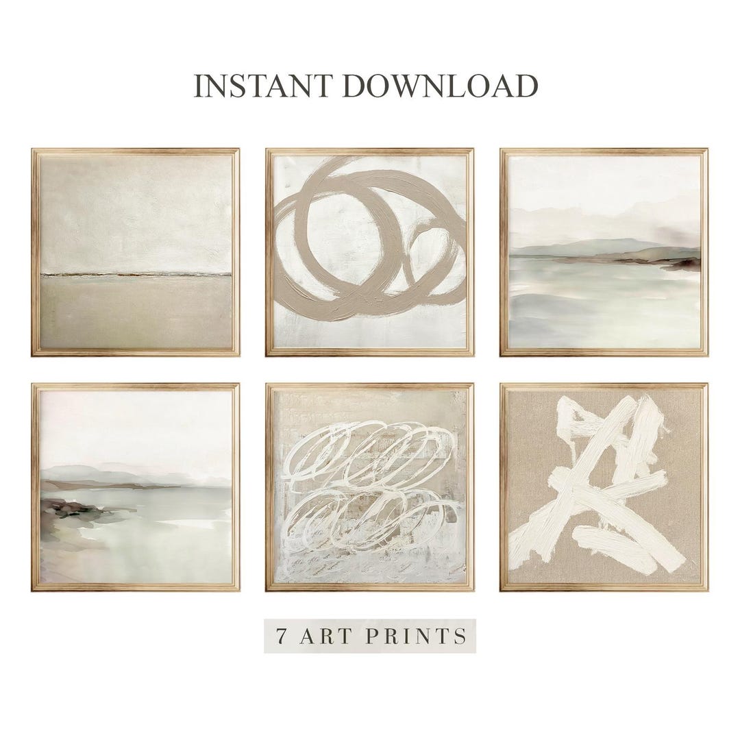 Neutral Abstract Square Art Set | Beige Minimalist Gallery Wall Prints ...