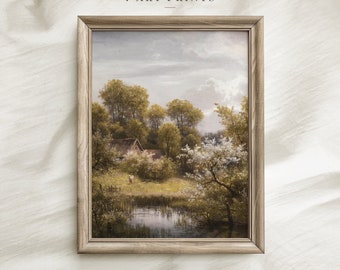 Vintage Landscape Print, Landscape Oil Painting, Cottage  Painting, Farmhouse Decor, Digital Download