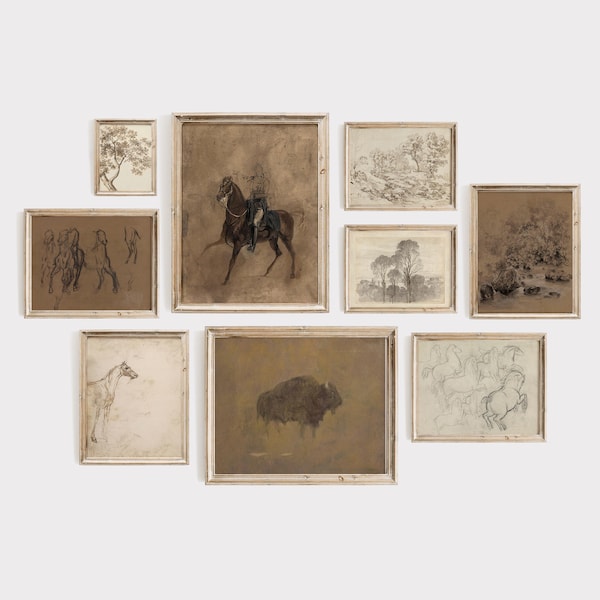 Conjunto de 9 quadros decorativos para parede, estampa equestre vintage, decoração de parede estilo fazenda, DOWNLOAD DIGITAL