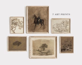 Gallery Wall Art Set of 6, Vintage Equestrian Print, Farmhouse Wall Decor, DIGITAL DOWNLOAD