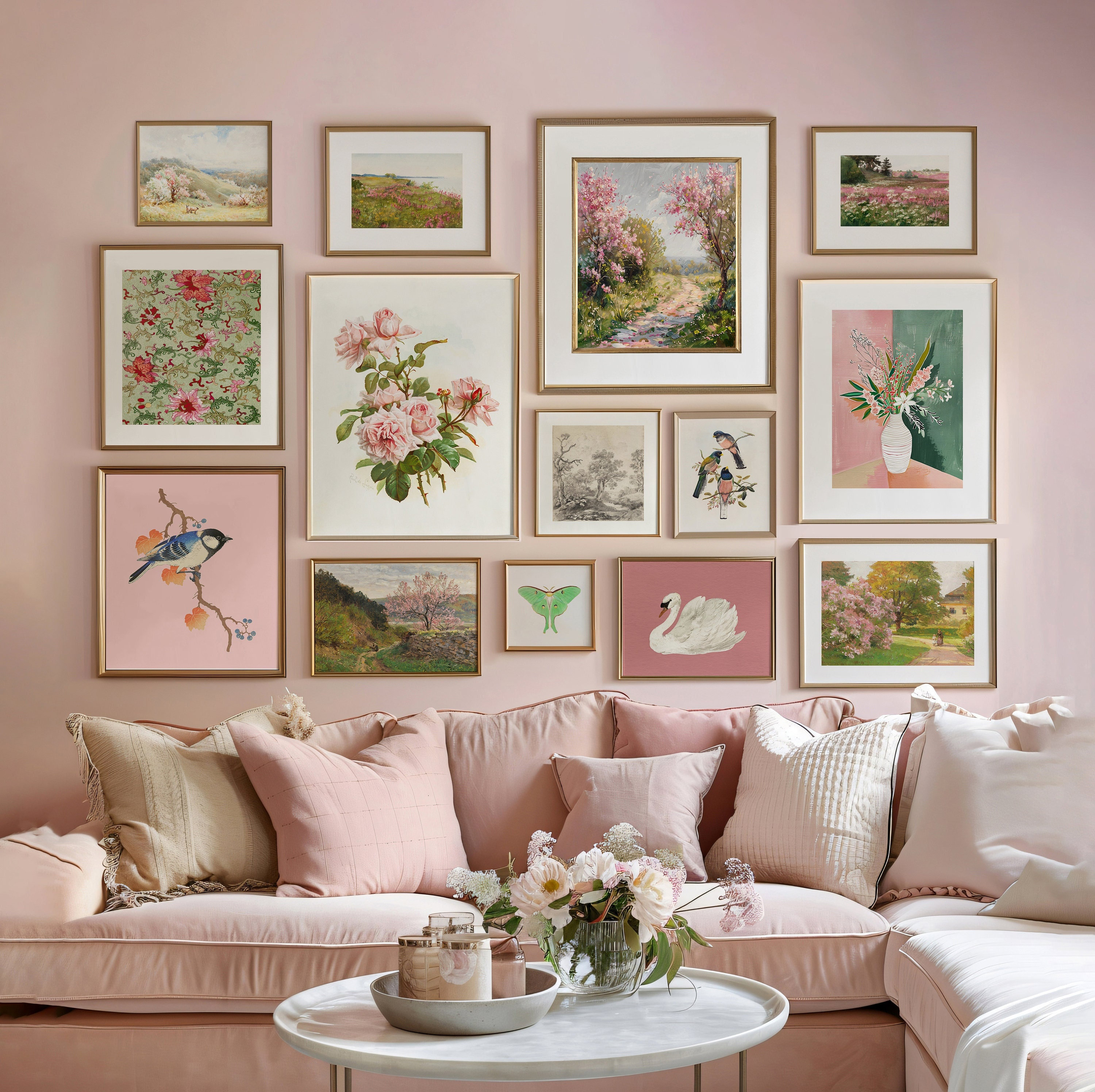 Cottage Gallery Wall Art Set of 14: Vintage Eclectic Prints (Digital Download)