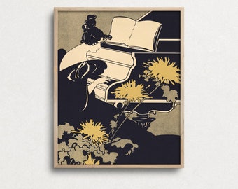 Vintage Woman Playing Piano Art Nouveau Poster (Digital Download)