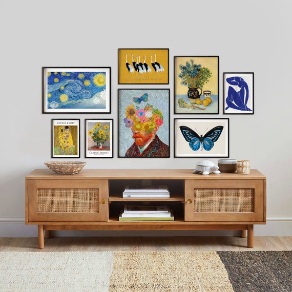 Eclectic Gallery Wall Print Set Set of 8 Vibrant Wall Art Etsy