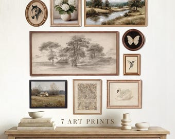 Vintage Farmhouse Gallery Wall Set, Rustic Style Wall Decor, Neutral Home Art, Digital Download