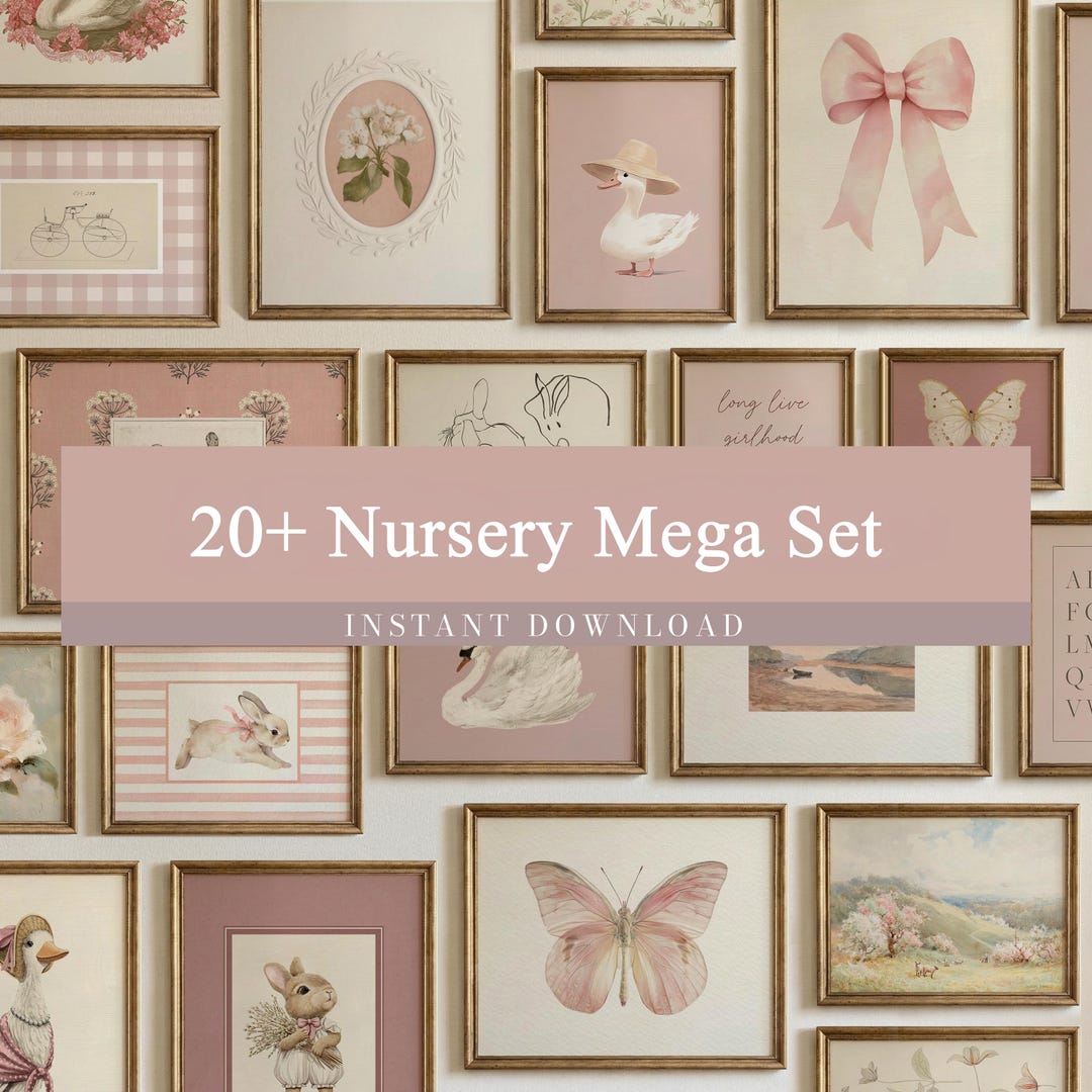 Pink Nursery Art Set, Baby Girl Room Decor, Coquette, Shabby Chic ...