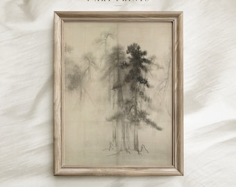 Vintage Tree Sketch Print, Tree Wall Art, Neutral Etching, Antique Nature Drawing, Rustic Moody Home Decor, Digital Download