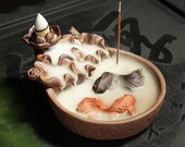 Incense Burner Koi Fish Pond Waterfall, Backflow Incense Burner Holder, Feng Shui Housewarming Gifts, Auroma Care Package