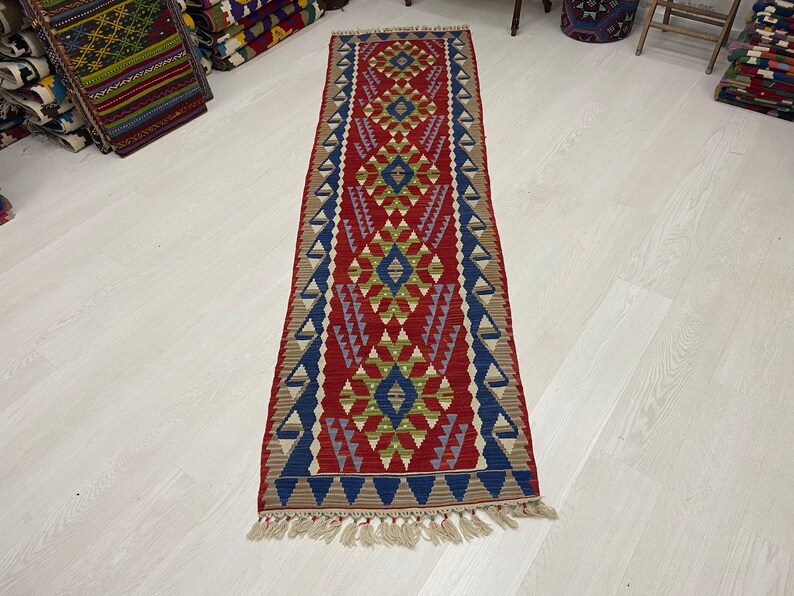 Beige Killim,Ethnic Kilim,Anatolian Kilim rug 2.65 x 9.54 feet Kilim Hallway Runner,vintage faded runner 0012 Vintage Kilim Rug