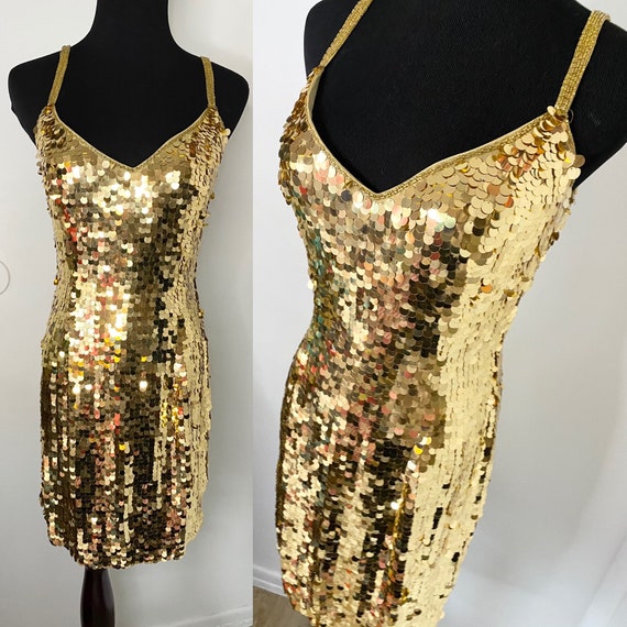 Vintage Oleg Cassini Black tie gold sequins dress