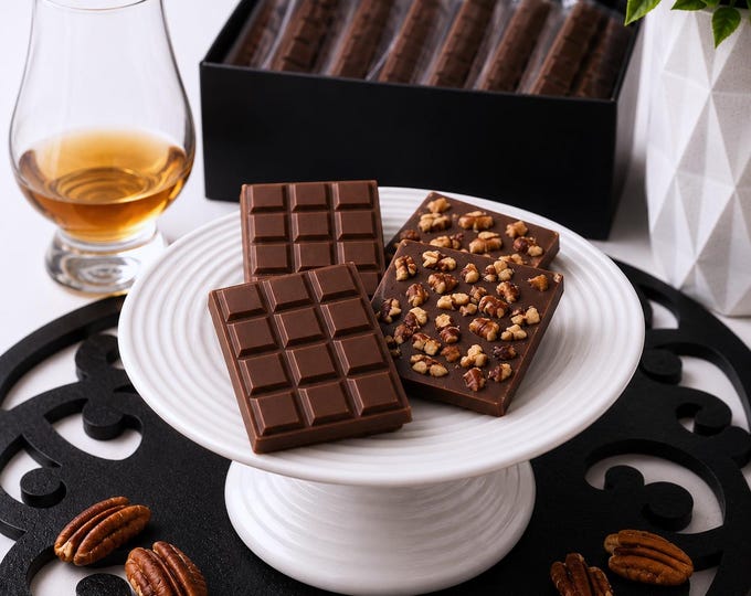 Mini Bourbon Chocolate Bars | Pecan, Plain Flavors (Gift Box)