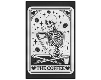 Coffee Tarot Tea Towel | Skeleton Coffee Lover Gift | Barista Kitchen Towel | Witchy Coffee Decor | Funny Coffee Towel  Gothic Kitchen Decor