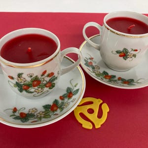 Vintage Avon porcelain teacup candle set strawberry