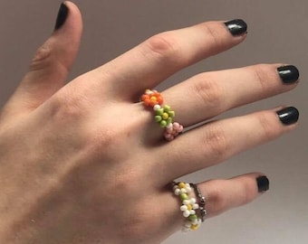 Colourful Daisy Flower Rings | indie | boho | seed bead rings