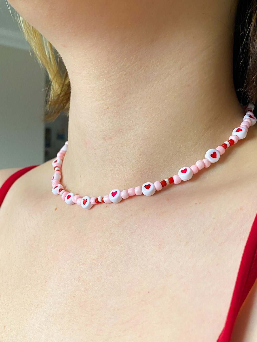 Customisable Heart Seed Bead Necklace Choker - Etsy