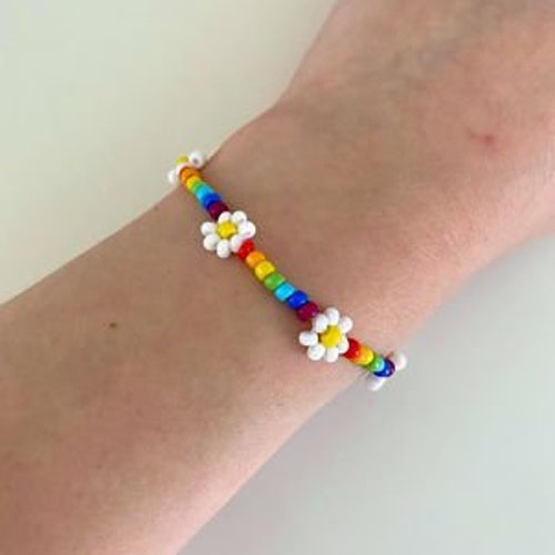 Rainbow Multicolour Indie Boho Daisy Seed Bead Choker Necklace - Etsy