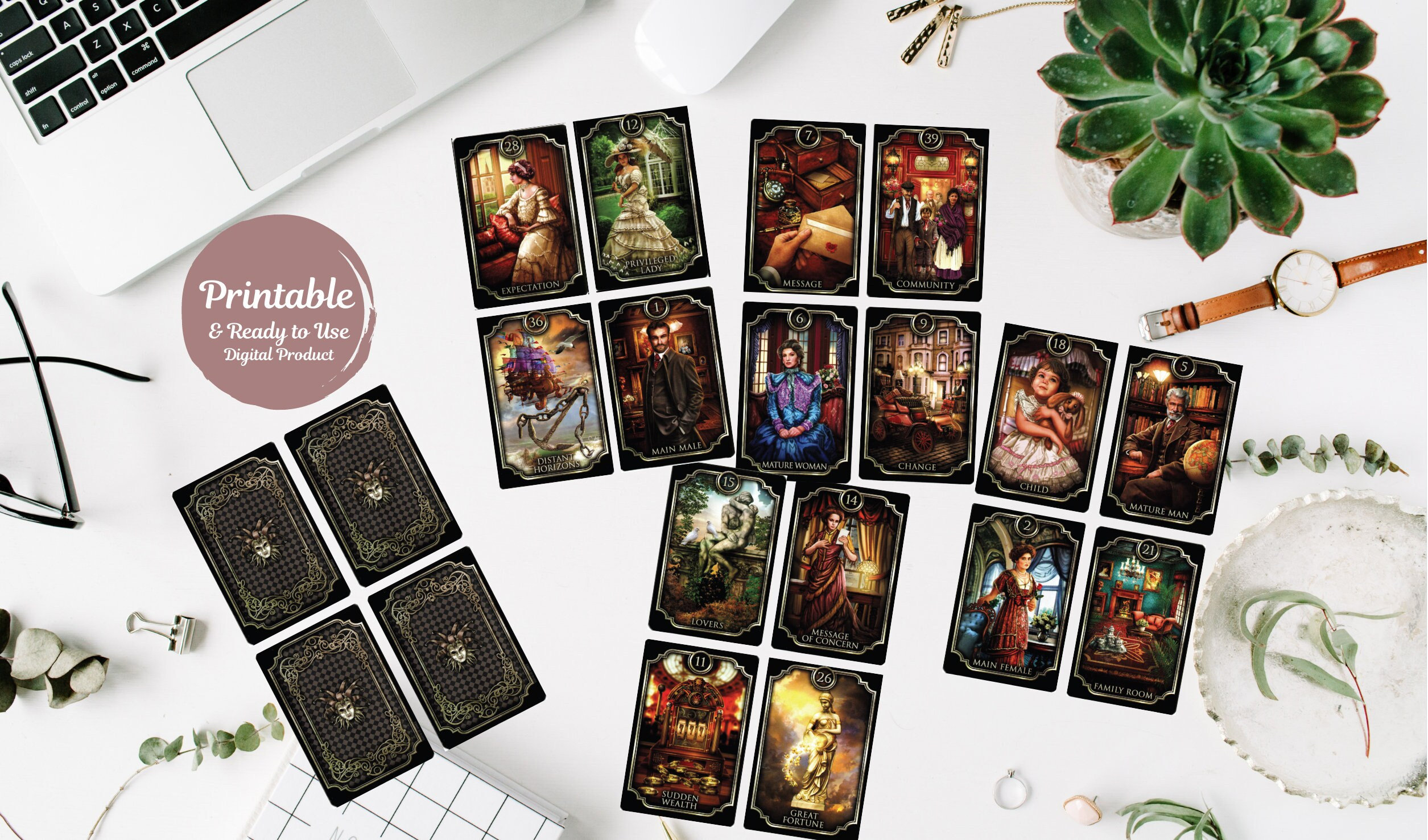 Tarot Deck Printable Kipper Fortune Telling Oracle Cards 39 Etsy