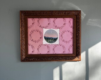 LUNA, Original oljemålning, guldfärgad vintageram, Landskap och scenografi, Inflyttningspresent