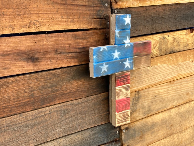 Wooden American Flag Cross Etsy