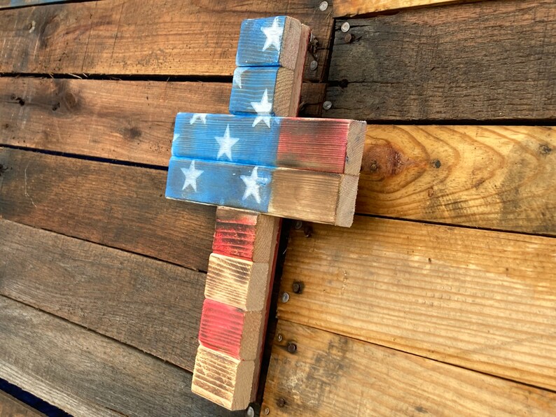 Wooden American Flag Cross Etsy