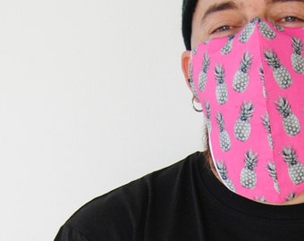 Mascara Facial BARBA LARGA estampado Piñas color Rosa Con Filtro Homologado incorporado