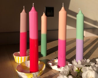 Colourful Soy Wax Pillar Candle | Tall Two-Tone Decorative Candle | Aesthetic room decor and tablescaping by Habit Haus