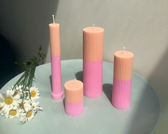 Chunky Soy Wax Pillar Candle | Colourful Two tone statement candle | Aesthetic room decor and tablescaping by Habit Haus