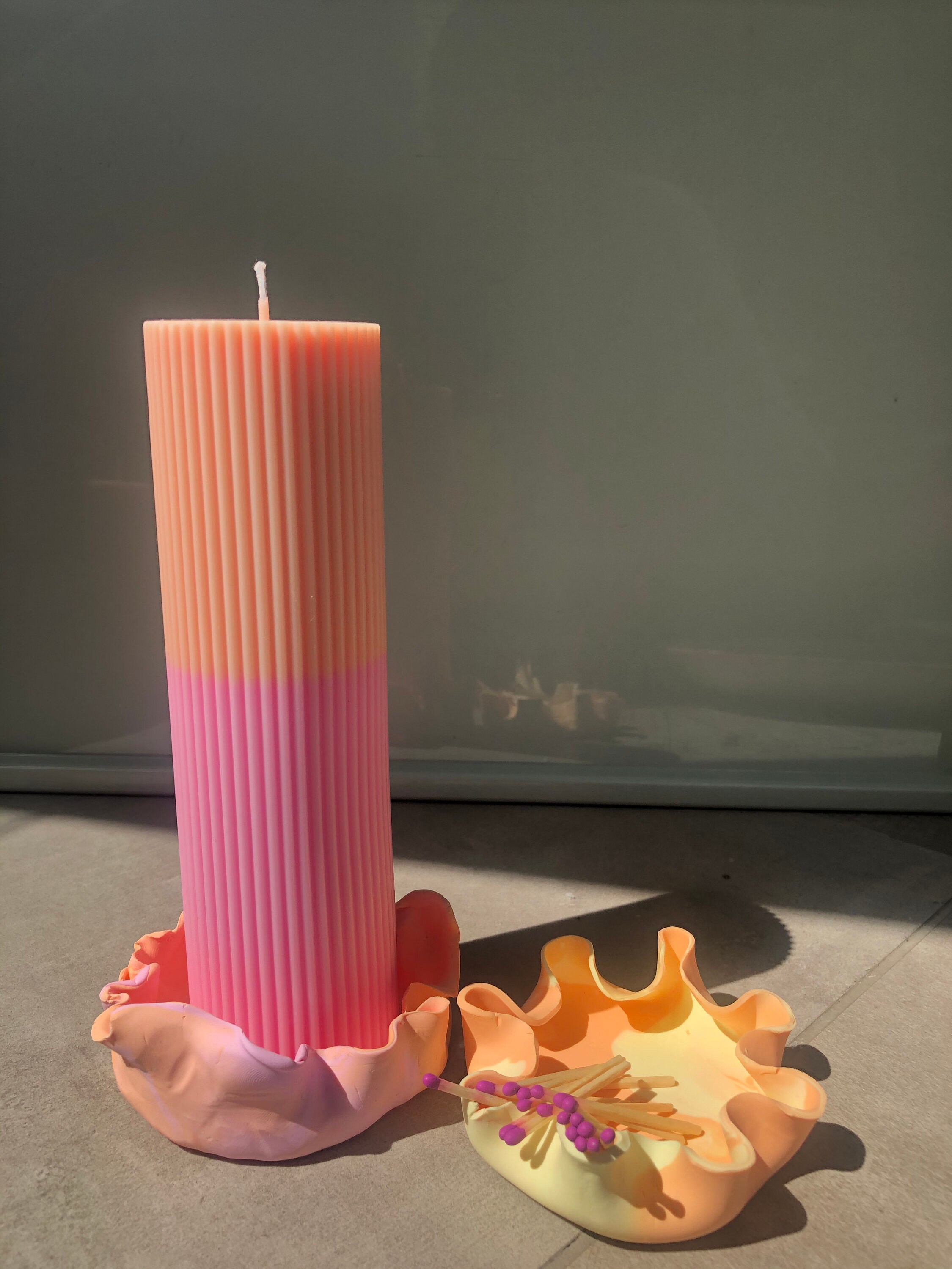 Chunky Soy Wax Pillar Candle Colourful Two Tone Statement Etsy Canada