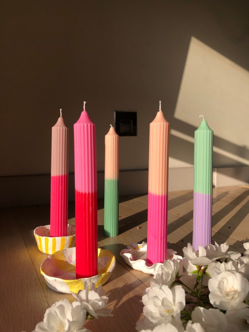 Colourful Soy Wax Pillar Candle Tall Twotone Decorative Etsy UK