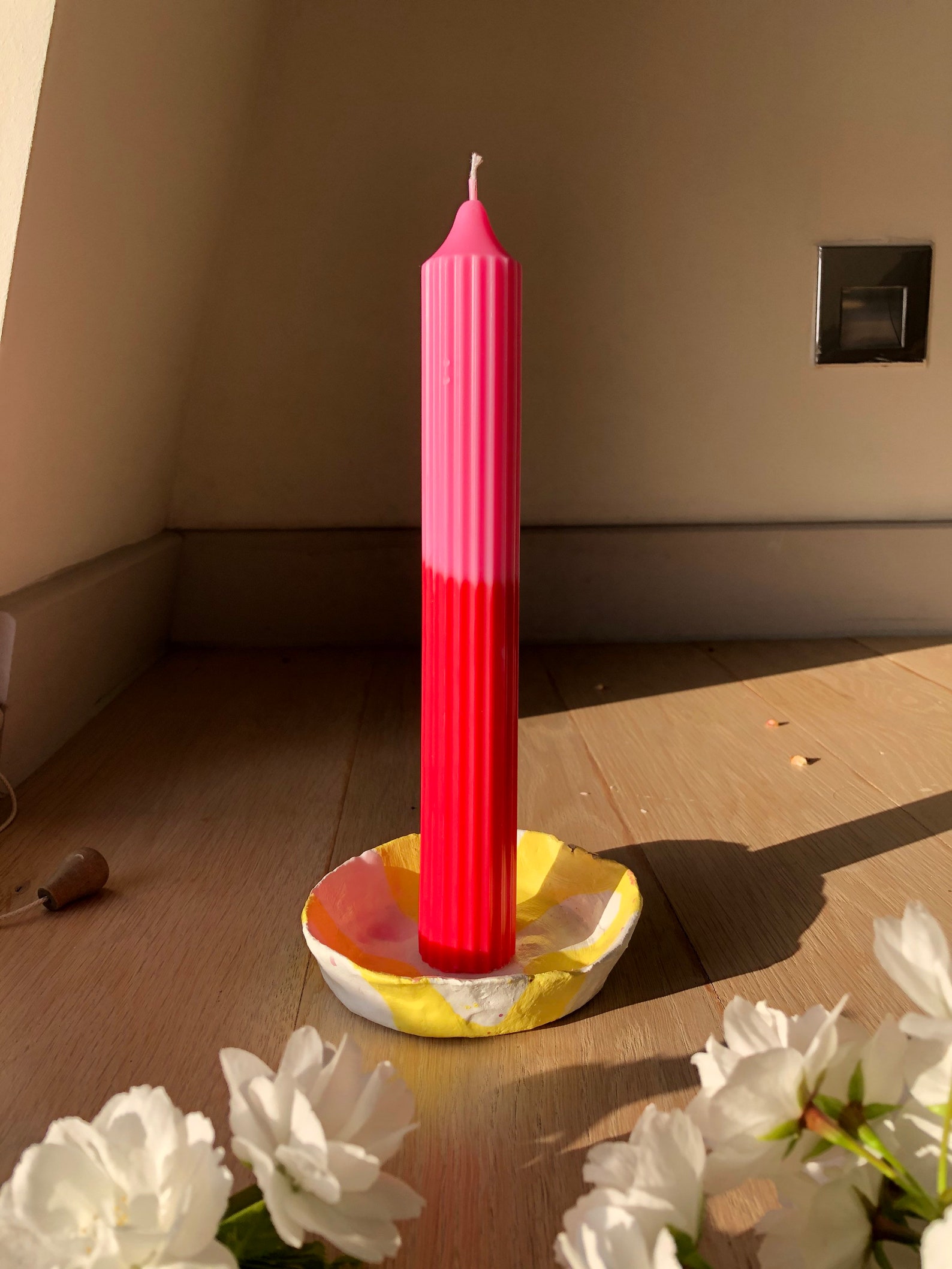 Colourful Soy Wax Pillar Candle Tall Twotone Decorative Etsy UK