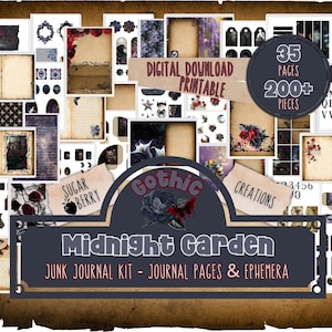 Gothic Ephemera Moon and Stars Grungy Junk Journal Starter Kit Fantasy Vintage Printable Gothic Junk Journal Digital Little Ephemera Tags
