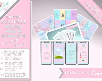 Pink Preppy Aesthetic Tarot Business Social Media Kit Template Starter Pack Spiritual Affirmation Printables TikTok IG Reels Story YT Shorts