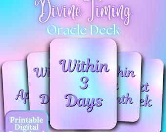 Divine Timing Oracle Deck Cosmic Time Cards, Spiritual Guidance, Future Situation Prediction Reflection Messages Holographic Tarot PRINTABLE