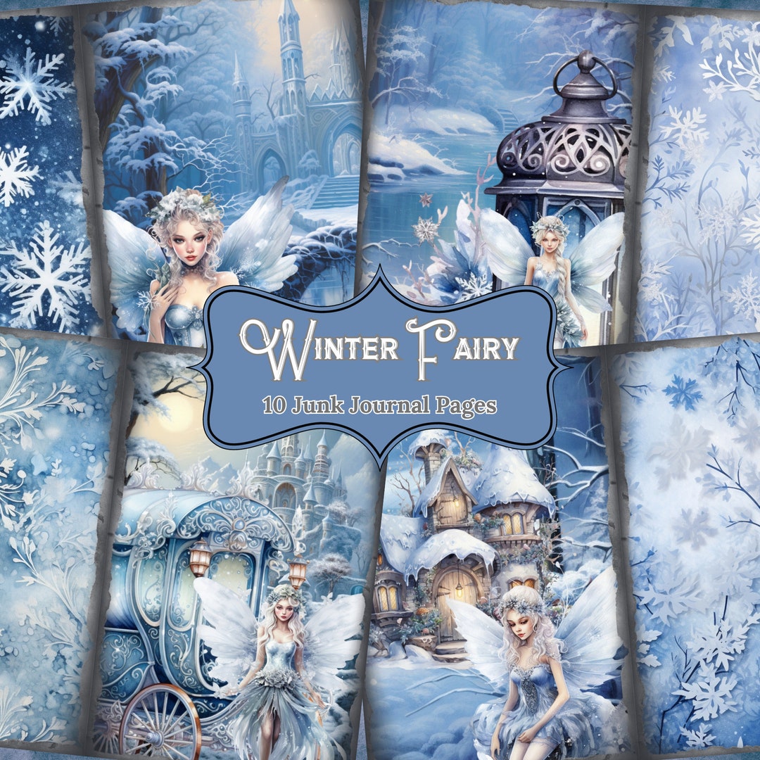 Blue Winter Fairy Junk Journal Pages Vintage Ephemera Magical Mushroom ...