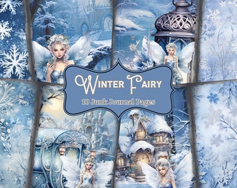 Blue Winter Fairy Junk Journal Pages Vintage Ephemera Magical Mushroom Enchanted Fantasy Paper Printable Scrapbook Kit Collage JPG PDF
