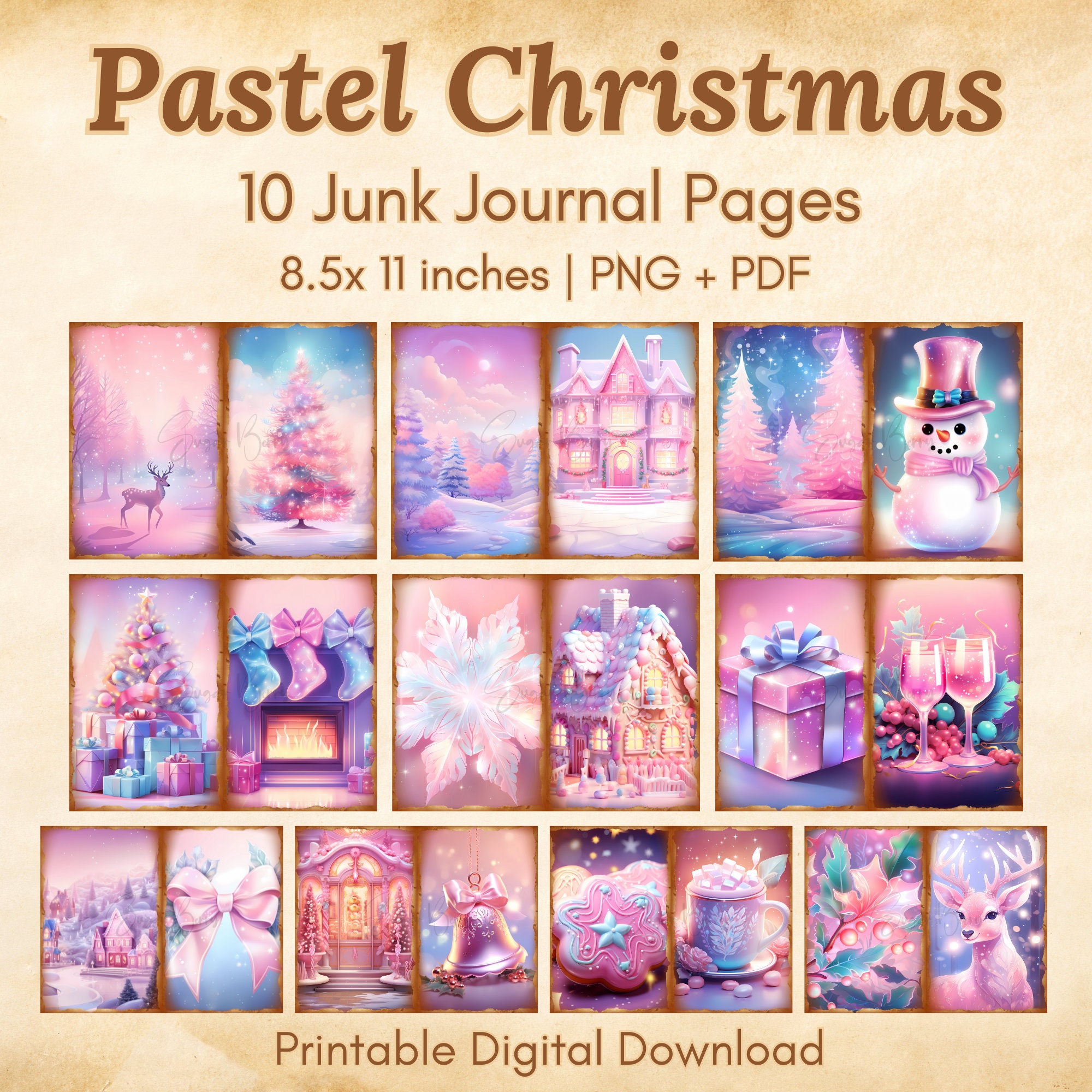 Pastel Christmas Junk Journal Pages Vintage Pink Christmas Ephemera ...
