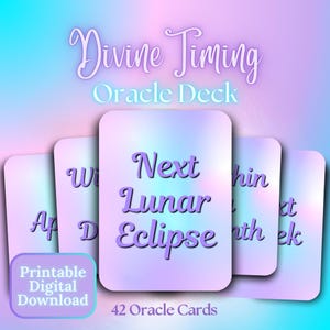 Divine Timing Oracle Deck Cosmic Time Cards, Spiritual Guidance, Future Situation Prediction Reflection Messages Holographic Tarot Printable
