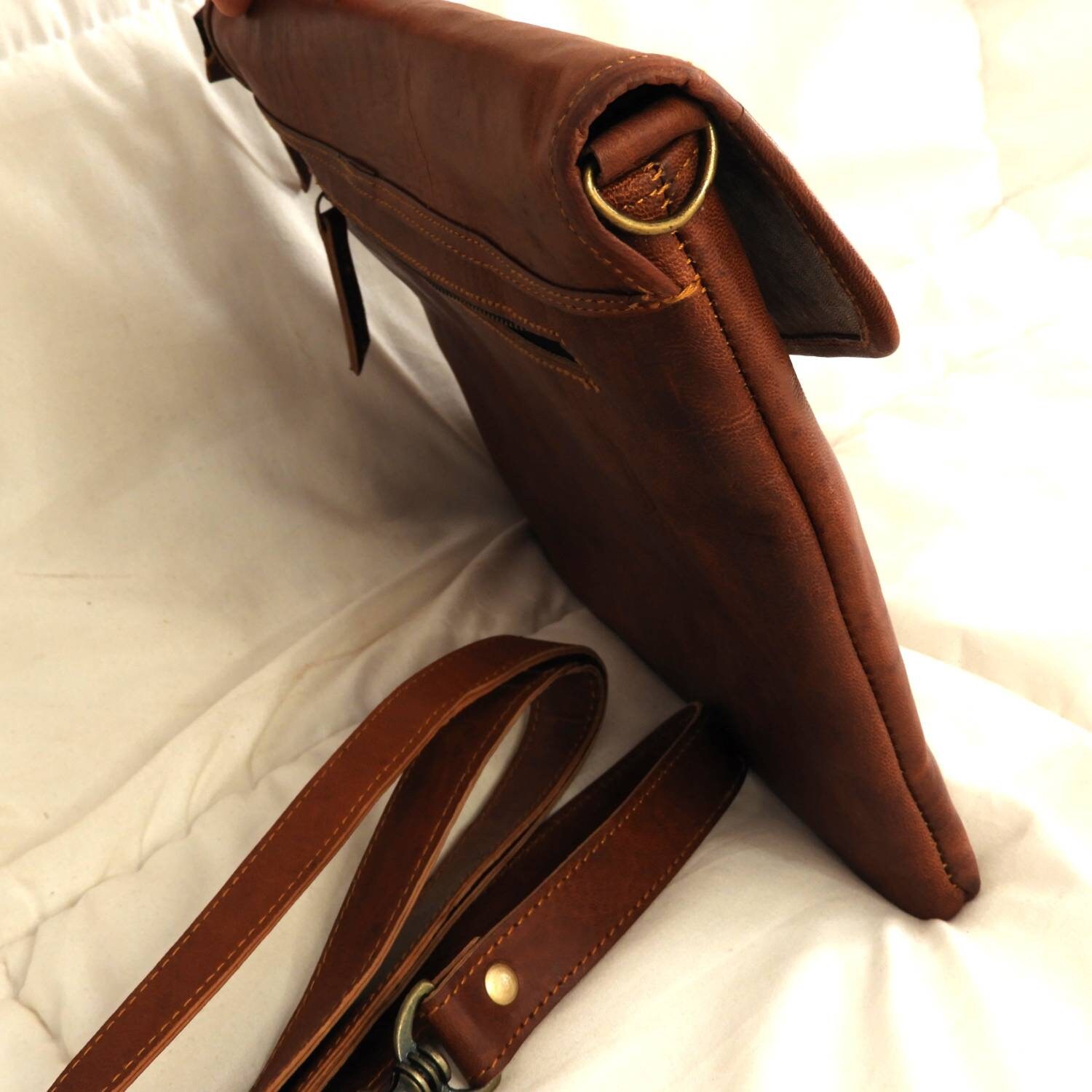 Camel Leather Cross Body Sling Messenger Bag Flapover Bag Etsy