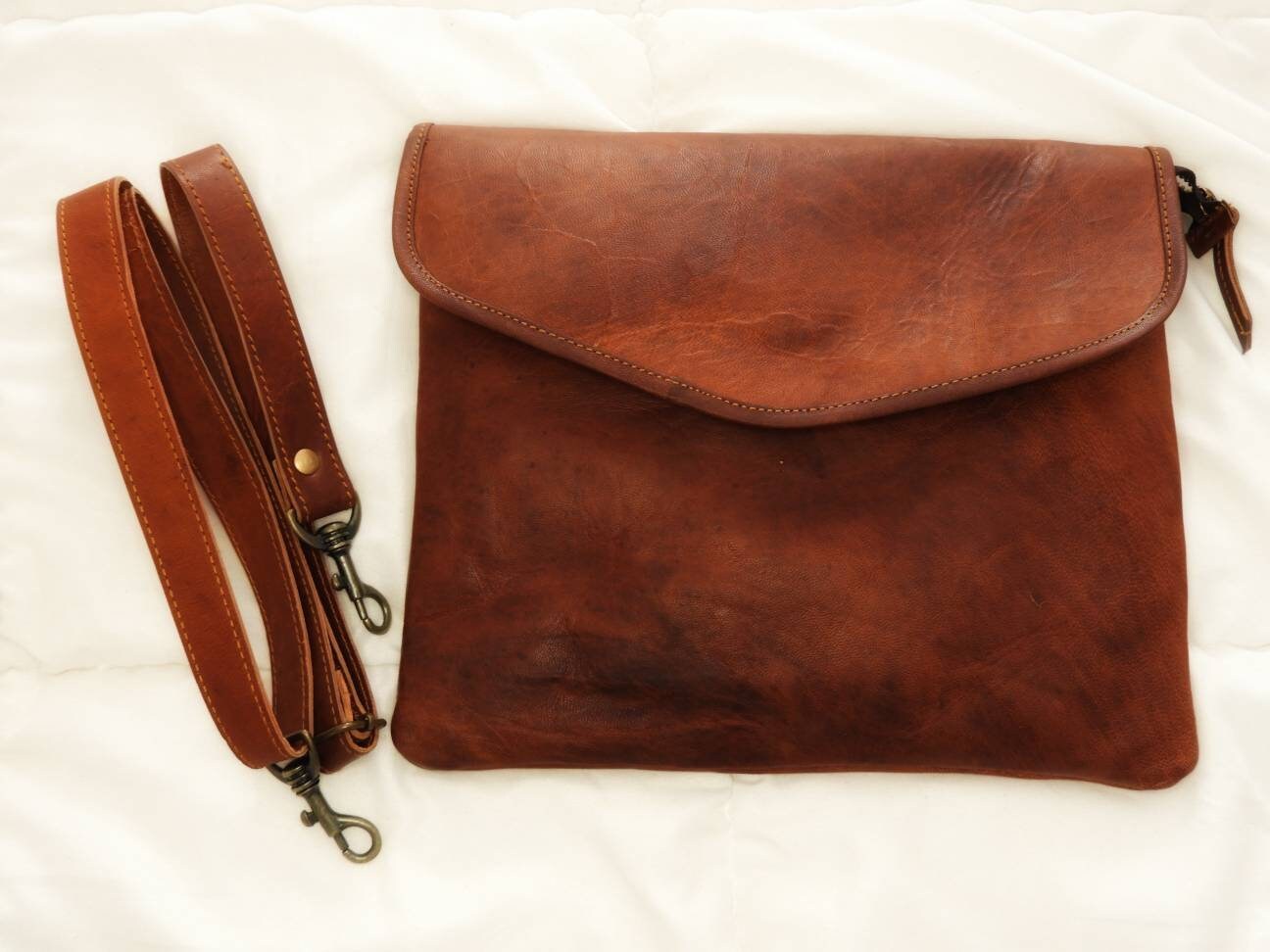 Camel Leather Cross Body Sling Messenger Bag Flapover Bag Etsy