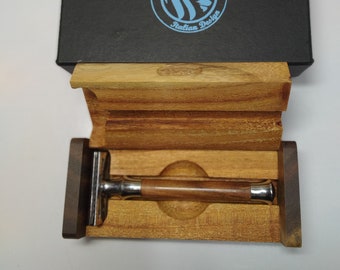 Classic vintage safety razor kit with wooden box