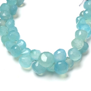 Aqua Chalcedony Beads, Best Quality Aqua Chalcedony Beads, Faceted Onion Shape Beads, 8 Inch Strand 8-10 MM Beads, Wholesale Jewelry Beads