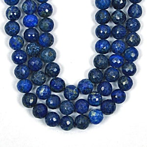 Lapis Lazuli Beads, Natural Lapis Lazuli Gemstone Beads, 13 Inch Strand 8 MM Beads, Drilled Beads, Faceted Round Beads, Wholesale Beads