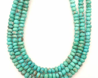 Natural Turquoise Beads: Smooth Rondelle Shape Gemstone 8 & 16 Inch Strand 5-6 MM Beads