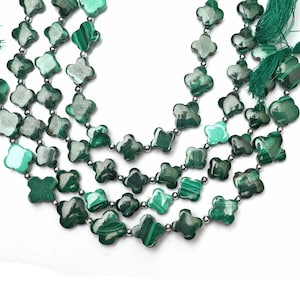 Natural Malachite Beads: Smooth Clover Shape Gemstone Beads 8 Inch Strand