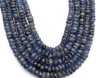 Natural Blue Sapphire Beads: Faceted Rondelle Gemstone 8 & 16 Inch Strand 4-6 MM Beads