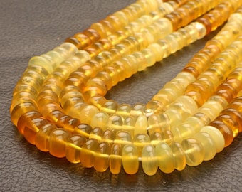 Shaded Yellow Opal Beads: Smooth Rondelle Gemstone 16 Inch Strand Jewelry Making