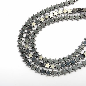 Black Hematite Beads, Natural Black Metallic Hematite Gemstone Beads, Hematite Star Shape Beads, 13 Inch Strand 6 MM Beads, Jewelry Making