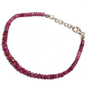 Bracelet rubis, bracelet rubis naturel, perles de 8 pouces de longueur 3-5 mm, cadenas en argent 925 avec chaîne, bracelet rubis véritable, bracelet fait main