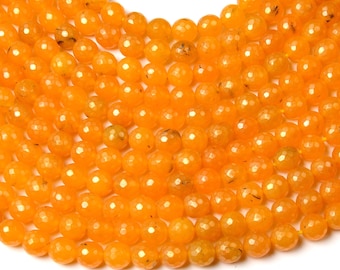 Yellow Chalcedony Beads: Faceted Round Shape 13 Inch Strand 8-9 MM Gemstone