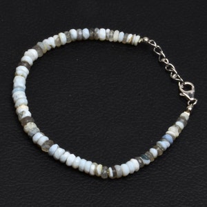 Boulder Opal Bracelet, Natural Boulder Opal Bracelet, 8 Inch Length 3-5 MM Beads, Faceted Rondelle Beads, 925 Silver Lock, Gemstone Bracelet