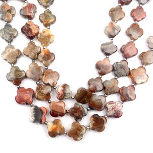 Koraliki z agatu Crazy Lace Clover: ręcznie robiona biżuteria z kamieni szlachetnych, sznur 8-calowy